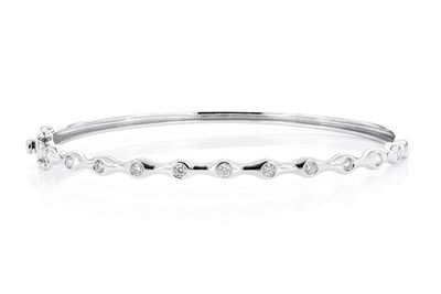 Bamboo Diamond Bangle Bracelet 0.35ctw 14k Solid White Gold