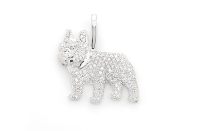 0.60ctw Diamond French Bulldog Pendant - 14k White Gold