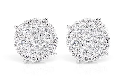 Diamond Disc Cluster Stud Earrings 14k Solid Gold 1.00ctw