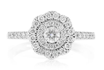 0.66ctw Double Halo Scroll Diamond Engagement Ring 14k Solid Gold - All Natural - 0.66ctw