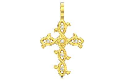 Thorn Bezel Cross Diamond Pendant 14k Solid Gold 0.12ctw