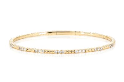 Bead And Diamond Flex Bangle Bracelet 14k Solid Gold 1.15ctw