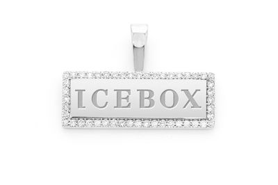 Icebox Bar Logo Pendant 14k White Gold 0.28ctw