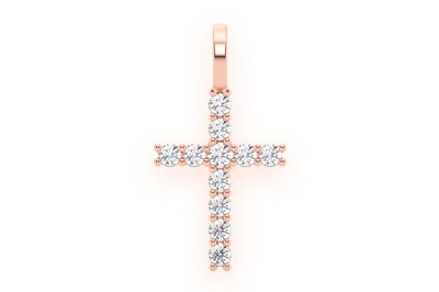 One Row Cross Diamond Pendant 14k Solid Gold 0.50ctw