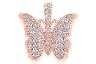 Butterfly Diamond Pendant 14k Solid Gold 2.25ctw