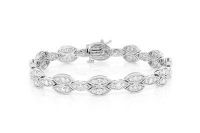 Milgrain Marquise Diamond Cluster Link Bracelet 14k Solid Gold 5.25ctw