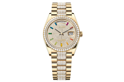 Rolex - Day Date 36 - 128348 - Yellow Gold Full Diamonds Rainbow Pave Dial