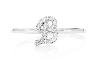 Cursive Letter B Diamond Ring 14k Solid Gold 0.05ctw