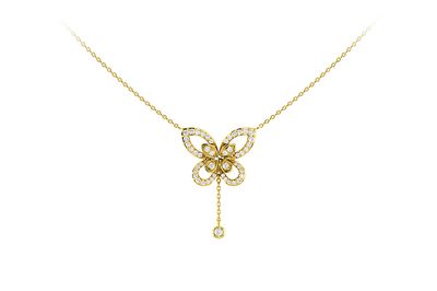 Butterfly Diamond Pendant Attached Necklace 14k Solid Gold 0.40ctw 