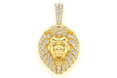 Lion Head Diamond Pendant 14k Solid Gold .50ctw