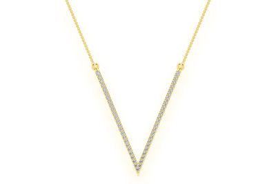 V Shape Diamond Necklace Connected 14k Solid Gold 0.33ctw