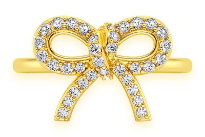 Ribbon Bow Diamond Ring 14k Solid Gold 0.25ctw