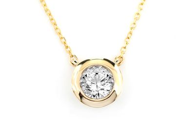 Solitaire Round Bezel Pendant Necklace 14k Solid Gold 0.40ct