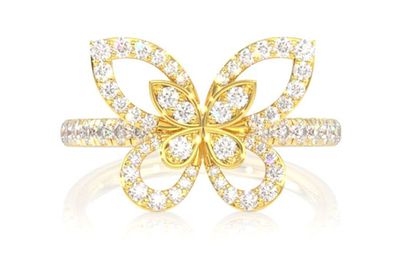 Open Diamond Butterfly Ring 14k Solid Gold 0.50ctw