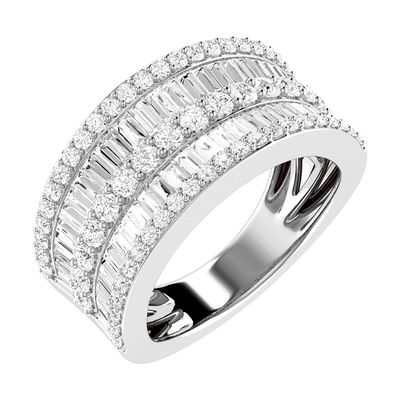 Round And Baguette Wide Diamond Band 14k Solid Gold 1.85ctw