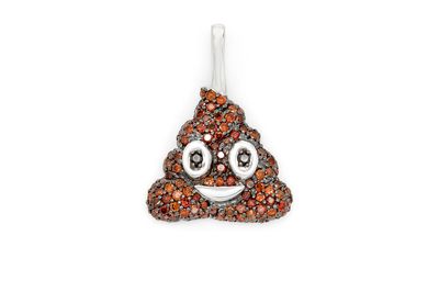 Smiling Poop Emoji Pendant 14k White Gold 0.50ctw