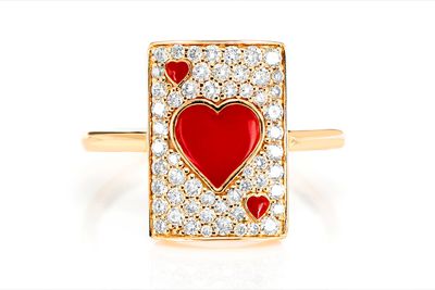 Heart Playing Card Diamond Ring 14k Solid Gold 0.50ctw