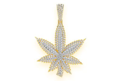 Cannabis Leaf Double Layer Diamond Pendant 14k Solid Gold 4.70ctw