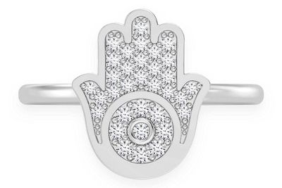 Hamsa Diamond Ring 14k Solid Gold 0.20ctw 