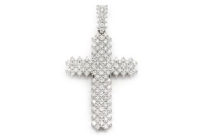 5.87ctw Diamond Large Jagged Edge Cross Pendant - 14k White Gold