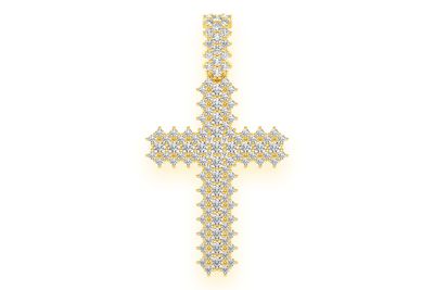 Small 5 Row Jagged Cross Diamond Pendant 14k Solid Gold 0.75ctw