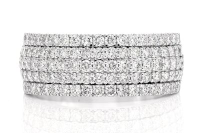 Multi Row French Pave Diamond Band 14k Solid Gold 2ctw