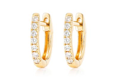 One Row Oval Hoop Earrings 14k Solid Gold 0.15ctw 