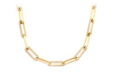 Alternating Elongated Diamond Rolo Link 18" Necklace 14k Solid Gold 5.35ctw