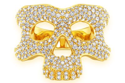 Skull Signet Diamond Ring 14k Solid Gold 3.20ctw 