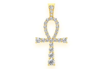 Solitaire Ankh Egyptian Diamond Pendant 14k Solid Gold 2.25ctw