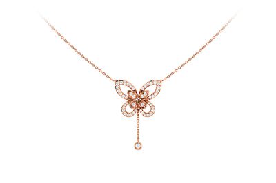 Butterfly Diamond Pendant Attached Necklace 14k Solid Gold 0.40ctw 