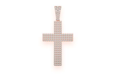 Four Row Flat Cross Diamond Pendant 14k Solid Gold 1.15ctw