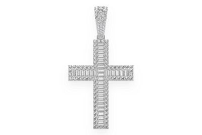 Baguette Cross Diamond Pendant 14k Solid Gold 4.00ctw