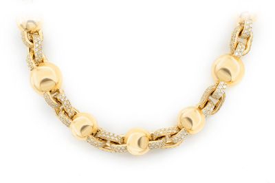 Rolo Beaded Diamond Necklace 14k Solid Gold 30.00ctw