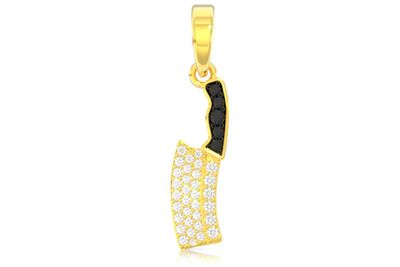 Butcher's Knife Black & White Diamond Pendant 14k Solid Gold 0.30ctw