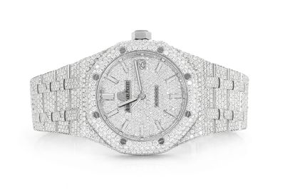 Audemars Piguet Royal Oak 37MM Steel - 18.00ctw Fully Iced Out