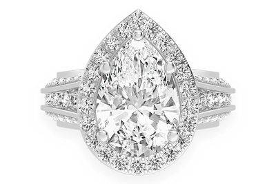 Monst - 3.00ct Pear Solitaire - Three Row Graduated Split Halo - Diamond Engagement Ring - All Natural