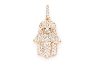 1.69ctw Small Eye Hamsa Pendant - 14k Yellow Gold