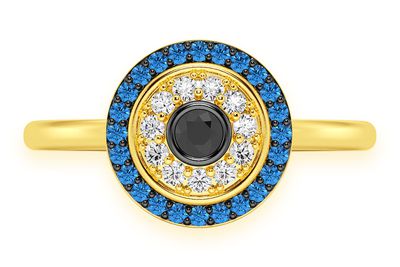 Round Evil Eye Diamond Ring 14k Solid Gold 0.33ctw 