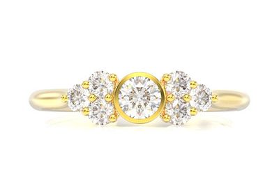 Round Bezel & Triangle Accents Diamond Ring 14k Solid Gold 0.35ctw