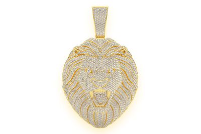 Lion Diamond Pendant 14k Solid Gold 15.00ctw