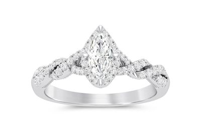 Pear Halo Crossover Shank Engagement Ring 14k   