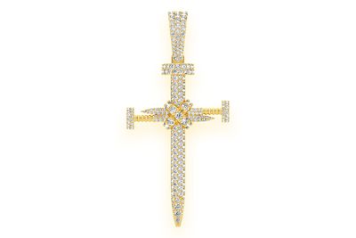 Nail Cross Diamond Pendant 14k Solid Gold 2.25ctw