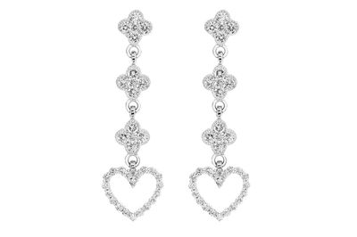 Open Heart Clover Diamond Dangling Earrings 14k Solid Gold 1.25ctw 