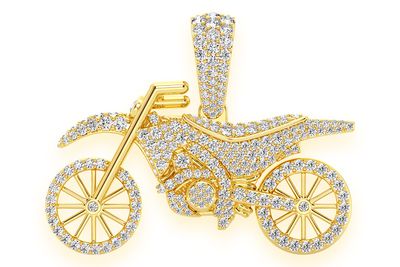 Dirt Bike Pendant 14k Solid Gold 1.75ctw