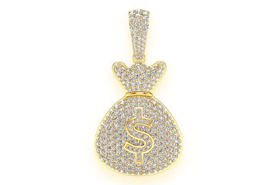 Money Bag Diamond Pendant 14k Solid Gold 3.33ctw