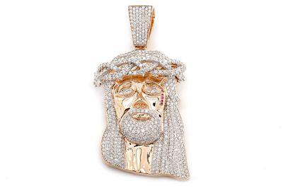 9.50ctw Diamond & Ruby Jesus Piece Pendant - 14k Yellow Gold