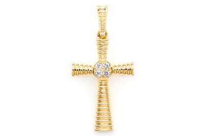 Dutch Cross Pendant Diamond Accent 14k Solid Gold 0.05ctw 