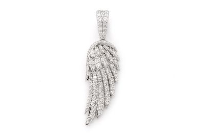 0.85ctw - Small Angel Wing Pendant - 14k White Gold