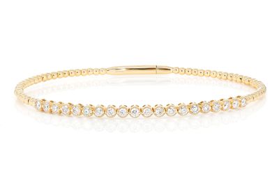 Beaded Milgrain Diamond Flex Bangle Bracelet 0.75ctw 14k Solid Gold